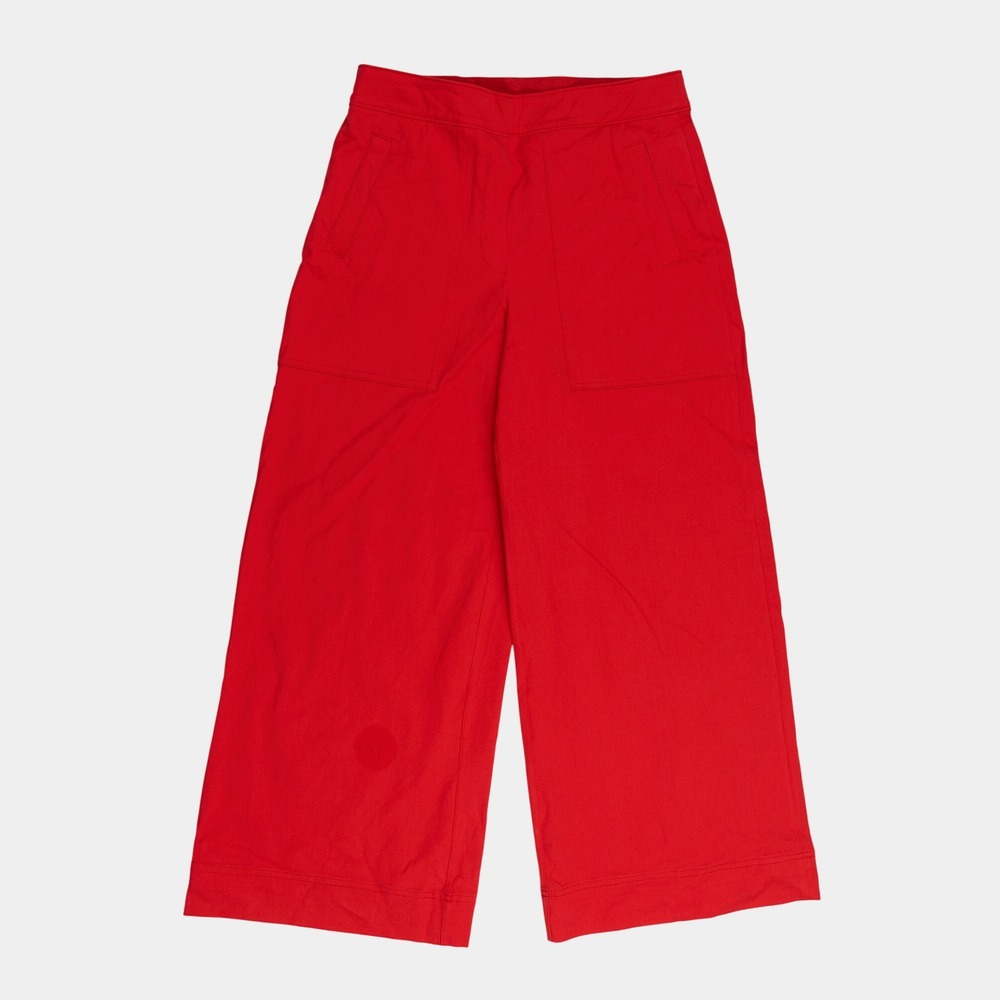 Spanx Red Wide Leg Cropped Pants Medium High Rise Patch Pocket Trousers